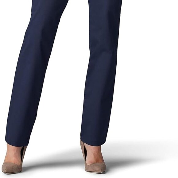 Lee Women's Navy Blue Wrinkle Free Relaxed Fit Straight Leg Pants 10 Medium - Picture 2 of 7